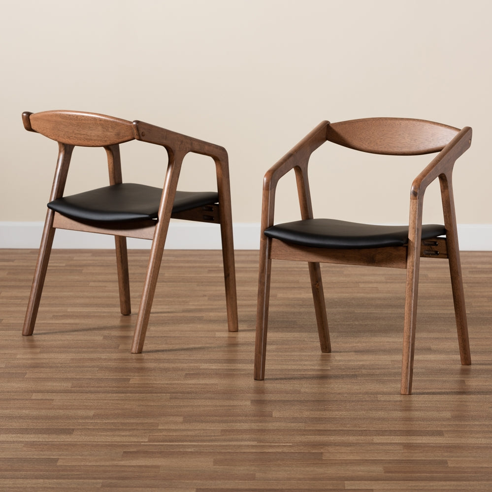 
                      
                        Baxton Studio Harland Mid Century Modern Faux Leather & Walnut Brown Finished Wood 2 Piece Dining Chair Set - lily & onyx
                      
                    