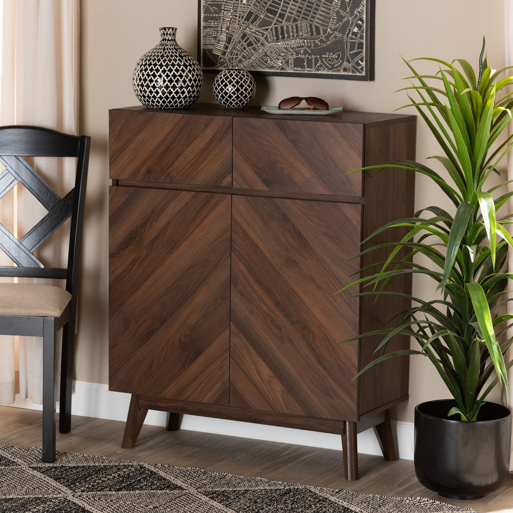 Baxton Studio Hartman Mid Century Modern Walnut Brown Finished Wood Shoe Cabinet - lily & onyx