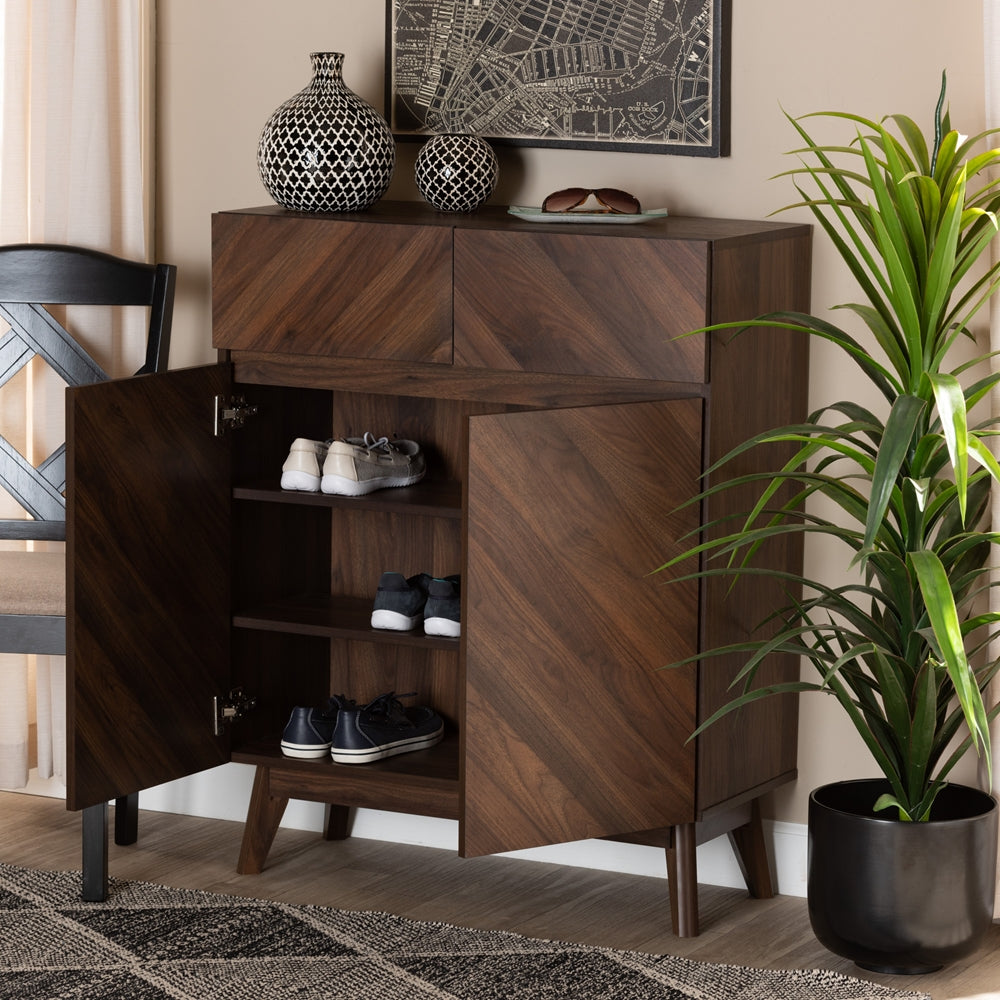 Baxton Studio Hartman Mid Century Modern Walnut Brown Finished Wood Shoe Cabinet - lily & onyx