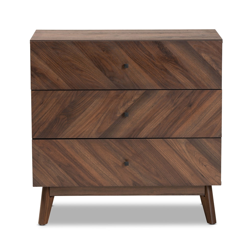 Baxton Studio Hartman Mid Century Modern Walnut Brown Finished Wood 3 Drawer Storage Chest - lily & onyx