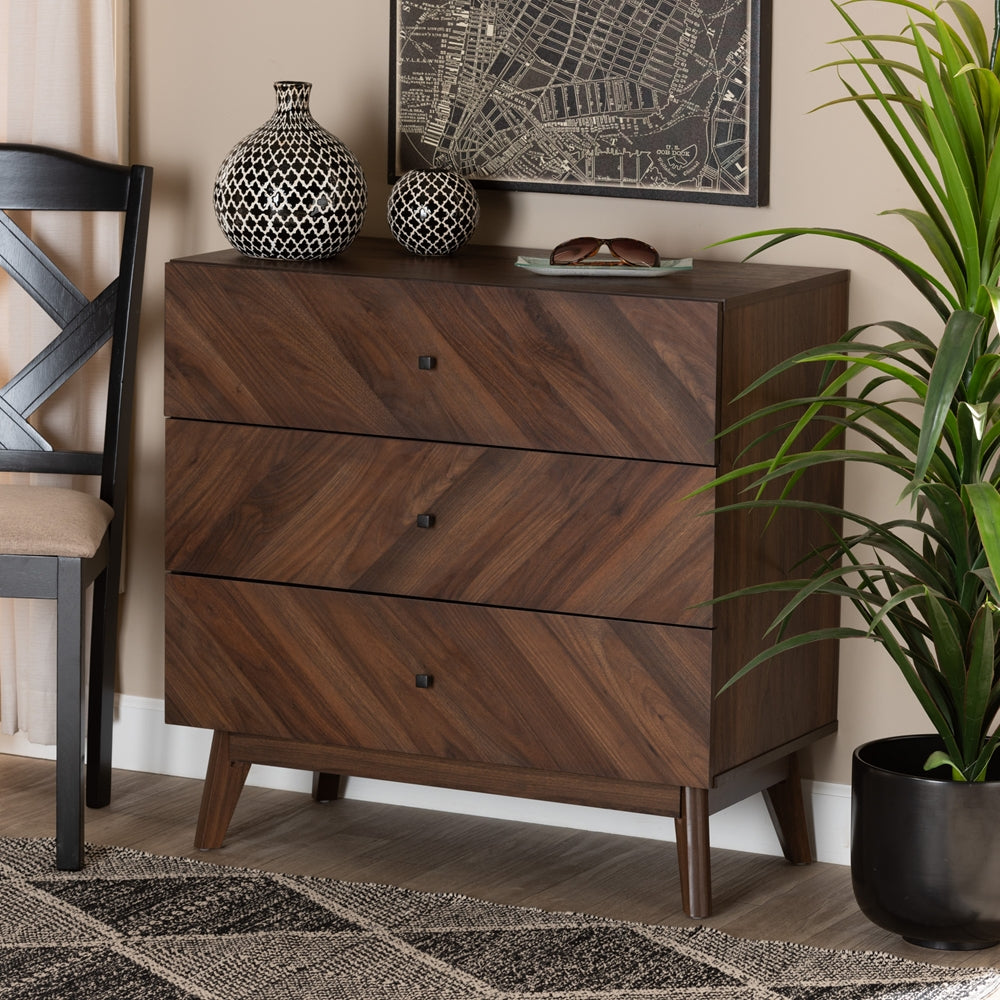 Baxton Studio Hartman Mid Century Modern Walnut Brown Finished Wood 3 Drawer Storage Chest - lily & onyx