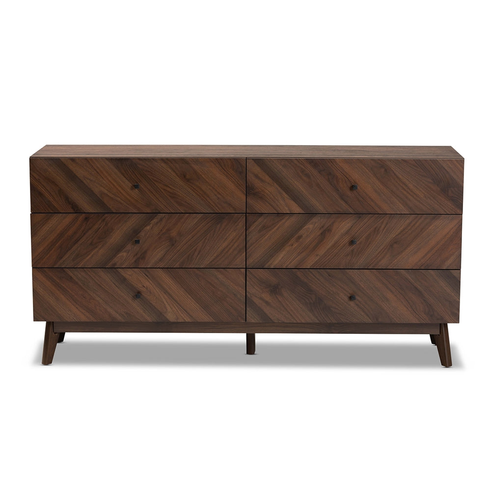 Baxton Studio Hartman Mid Century Modern Walnut Brown Finished Wood 6 Drawer Dresser - lily & onyx