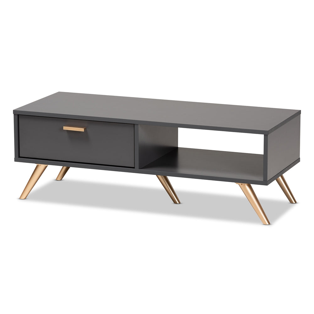 Baxton Studio Kelson Modern And Contemporary Dark Gray And Gold Finished Wood Coffee Table - lily & onyx