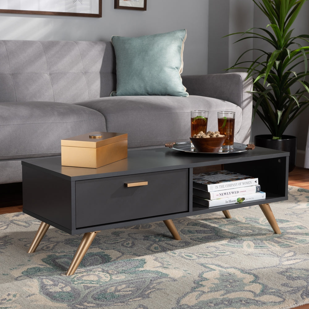 Baxton Studio Kelson Modern And Contemporary Dark Gray And Gold Finished Wood Coffee Table - lily & onyx