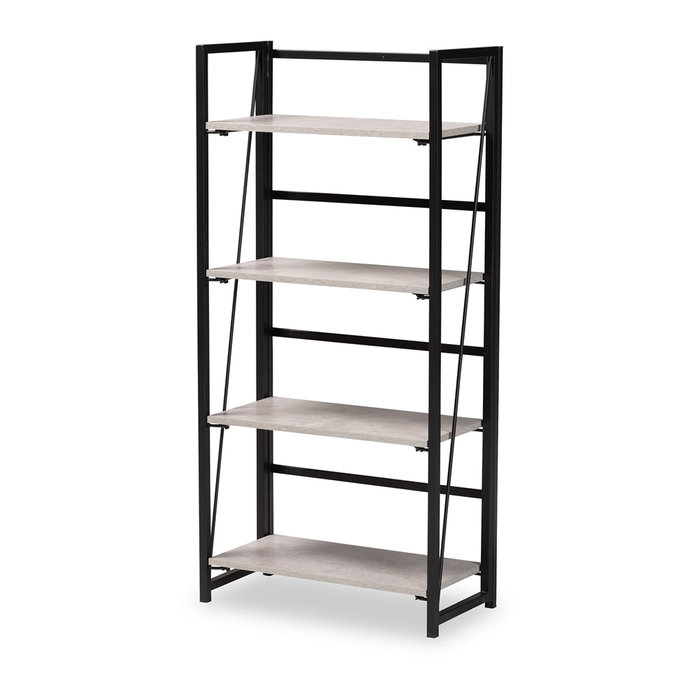 Baxton Studio Lakota Modern Industrial Light Grey Finished Wood And Black Metal 4 Tier Display Shelf - lily & onyx