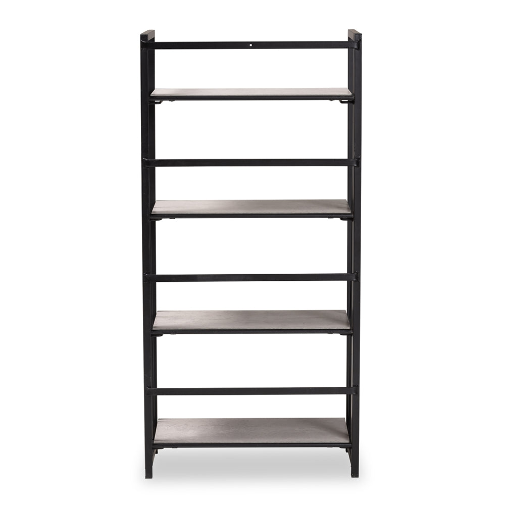 Load image into Gallery viewer, Baxton Studio Lakota Modern Industrial Light Grey Finished Wood And Black Metal 4 Tier Display Shelf - lily &amp;amp; onyx
