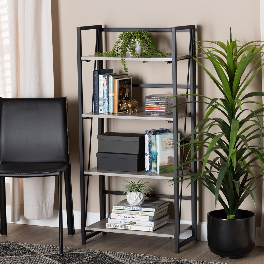 
                      
                        Baxton Studio Lakota Modern Industrial Light Grey Finished Wood And Black Metal 4 Tier Display Shelf - lily & onyx
                      
                    