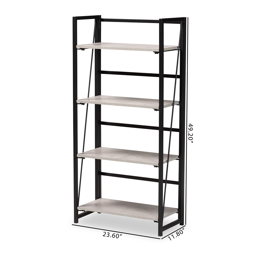 Load image into Gallery viewer, Baxton Studio Lakota Modern Industrial Light Grey Finished Wood And Black Metal 4 Tier Display Shelf - lily &amp;amp; onyx
