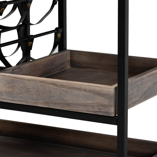 Load image into Gallery viewer, Baxton Studio Laine Modern Industrial Charcoal Finished Wood And Black Metal Wine Cart - lily &amp;amp; onyx
