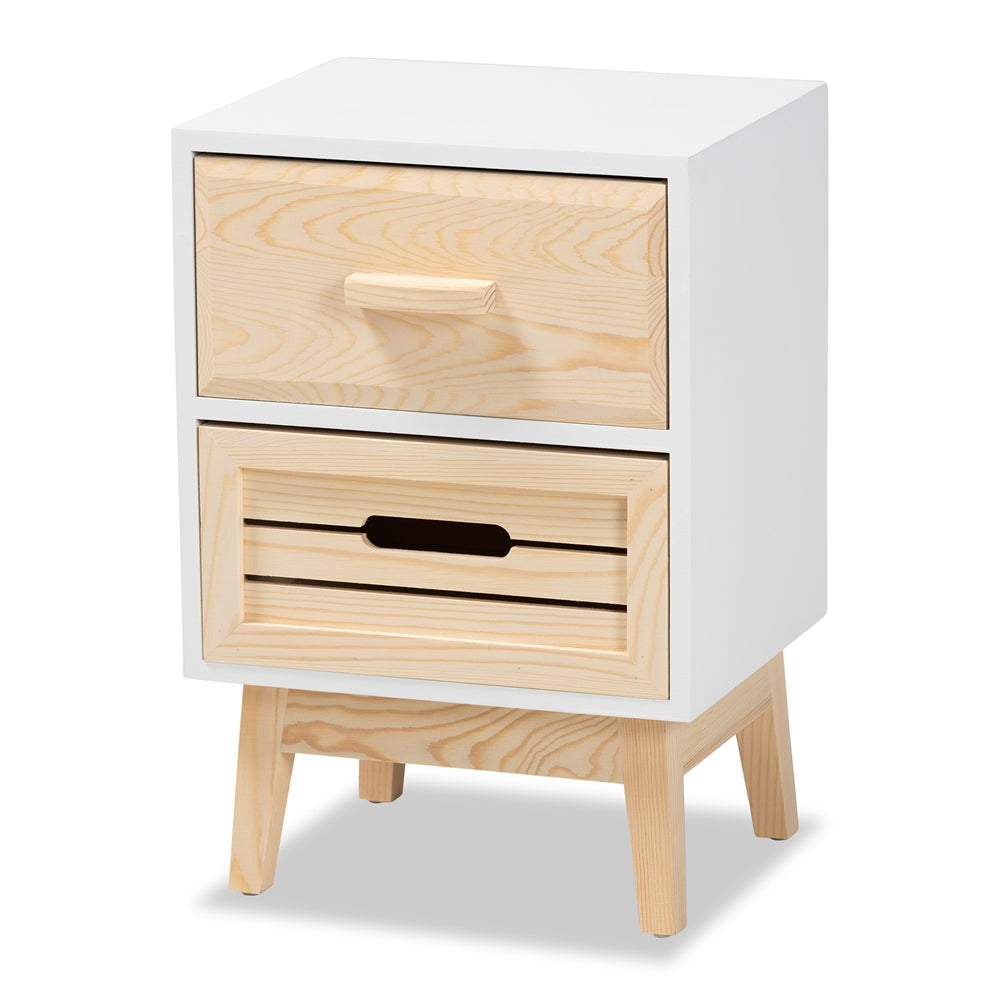 
                      
                        Baxton Studio Kalida Mid Century Modern Two Tone White And Oak Brown Finished Wood 2 Drawer Nightstand - lily & onyx
                      
                    
