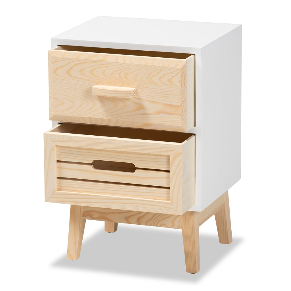 
                      
                        Baxton Studio Kalida Mid Century Modern Two Tone White And Oak Brown Finished Wood 2 Drawer Nightstand - lily & onyx
                      
                    