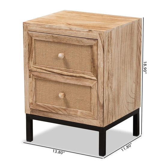 Load image into Gallery viewer, Baxton Studio Lalette Mid Century Modern Oak Brown Finished Wood And Black Metal 2 Drawer Nightstand - lily &amp;amp; onyx
