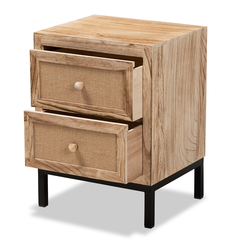 
                      
                        Baxton Studio Lalette Mid Century Modern Oak Brown Finished Wood And Black Metal 2 Drawer Nightstand - lily & onyx
                      
                    