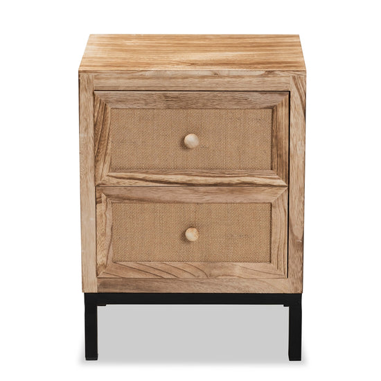 Baxton Studio Lalette Mid Century Modern Oak Brown Finished Wood And Black Metal 2 Drawer Nightstand - lily & onyx