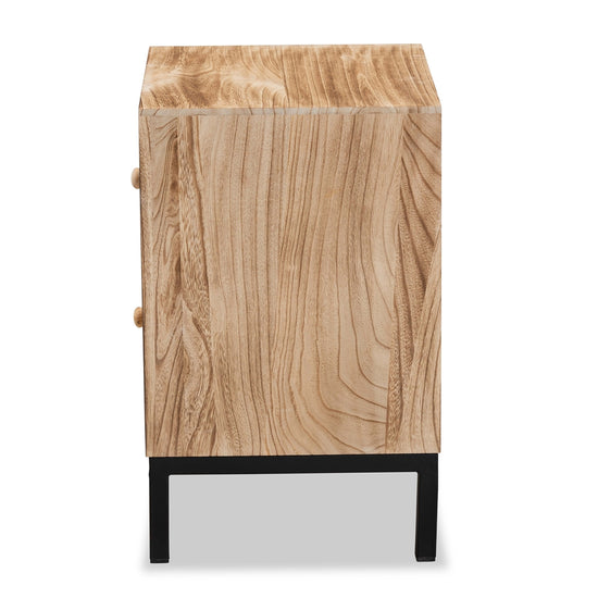 Load image into Gallery viewer, Baxton Studio Lalette Mid Century Modern Oak Brown Finished Wood And Black Metal 2 Drawer Nightstand - lily &amp;amp; onyx
