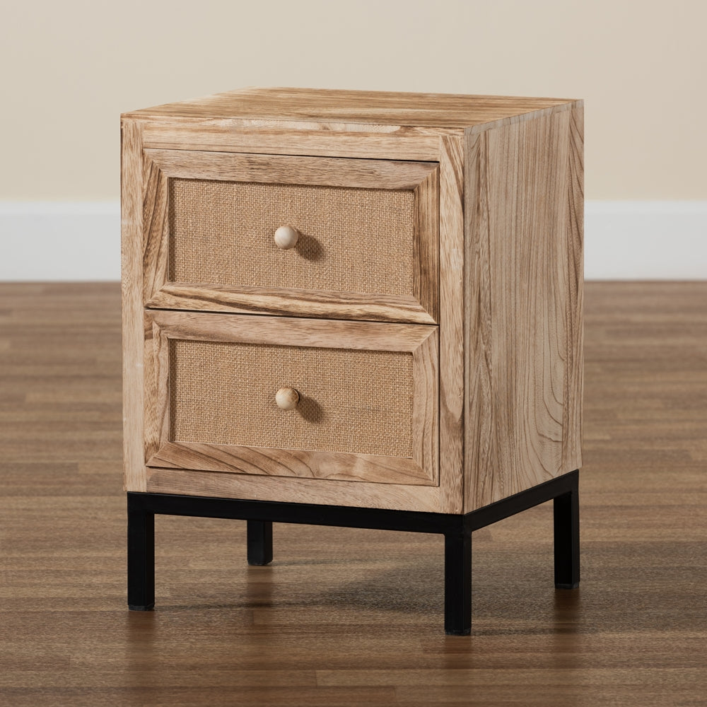 
                      
                        Baxton Studio Lalette Mid Century Modern Oak Brown Finished Wood And Black Metal 2 Drawer Nightstand - lily & onyx
                      
                    