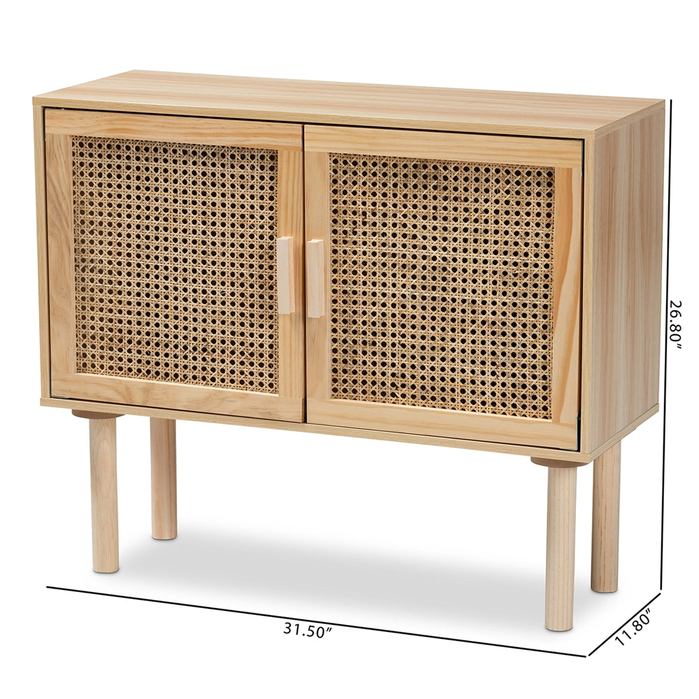 Load image into Gallery viewer, Baxton Studio Maclean Mid Century Modern Rattan And Natural Brown Finished Wood 2 Door Sideboard Buffet - lily &amp;amp; onyx
