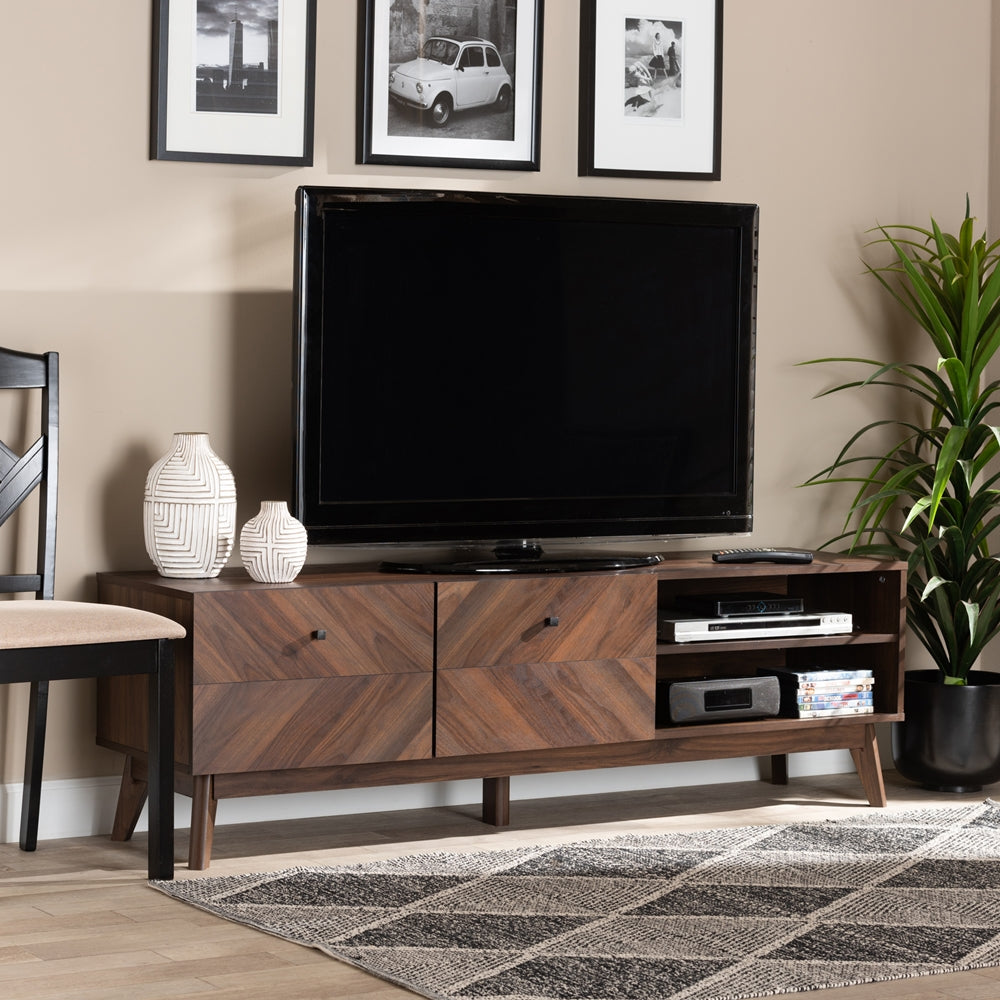 Baxton Studio Hartman Mid Century Modern Walnut Brown Finished Wood Tv Stand