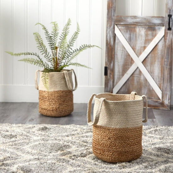 Nearly Natural 12.5” Handmade Natural Jute And Cotton Planter - lily & onyx