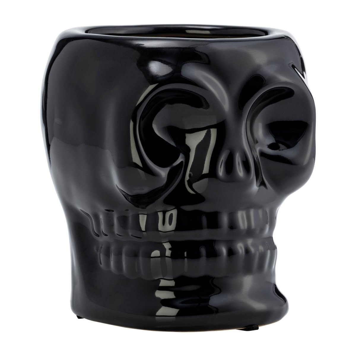 Sagebrook Home 14 Oz Black Skull Ceramic Candle with Glossy Finish - lily & onyx