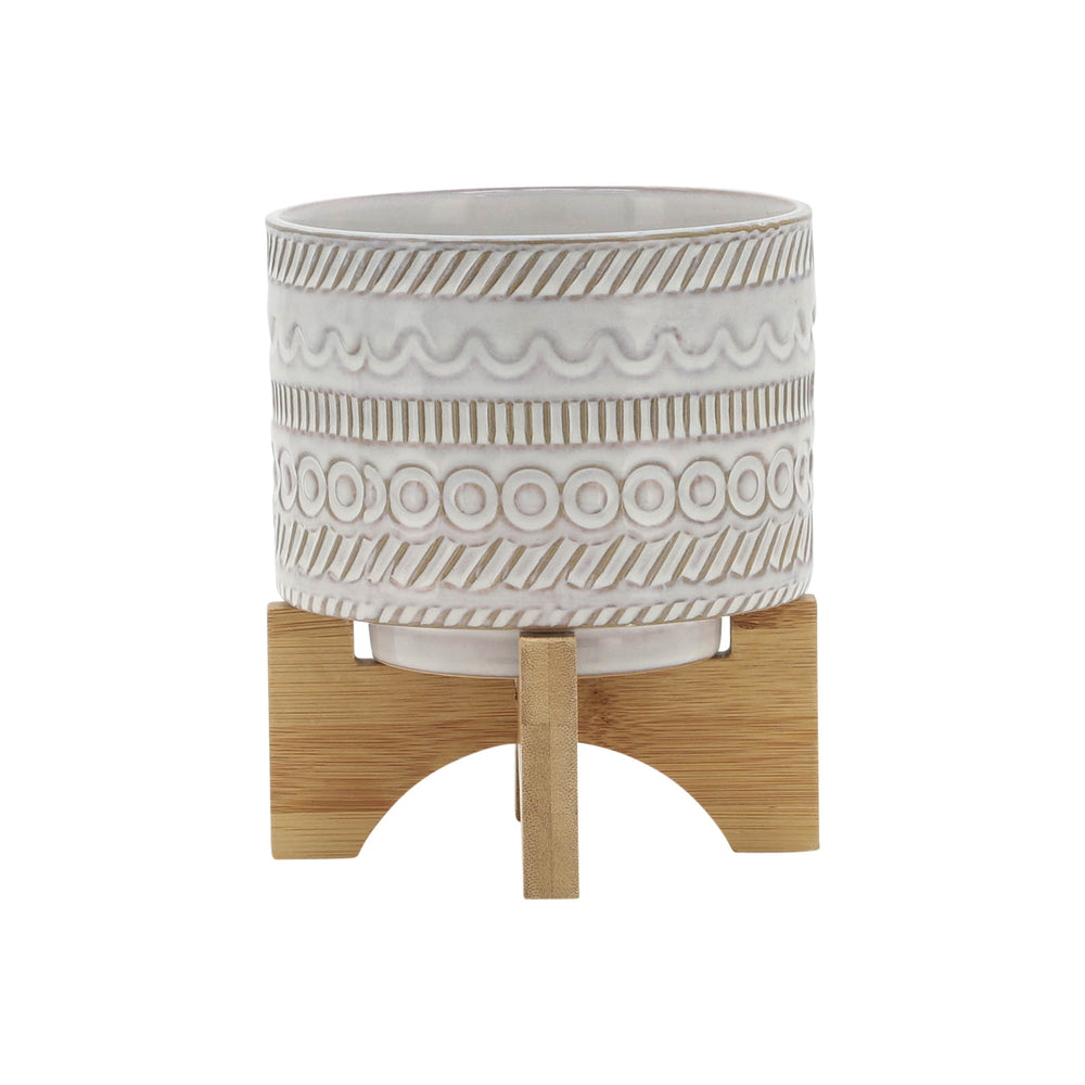 
                      
                        Sagebrook Home Ivory Ceramic Planter with Tribal Inspired Design and Wood Stand - lily & onyx
                      
                    