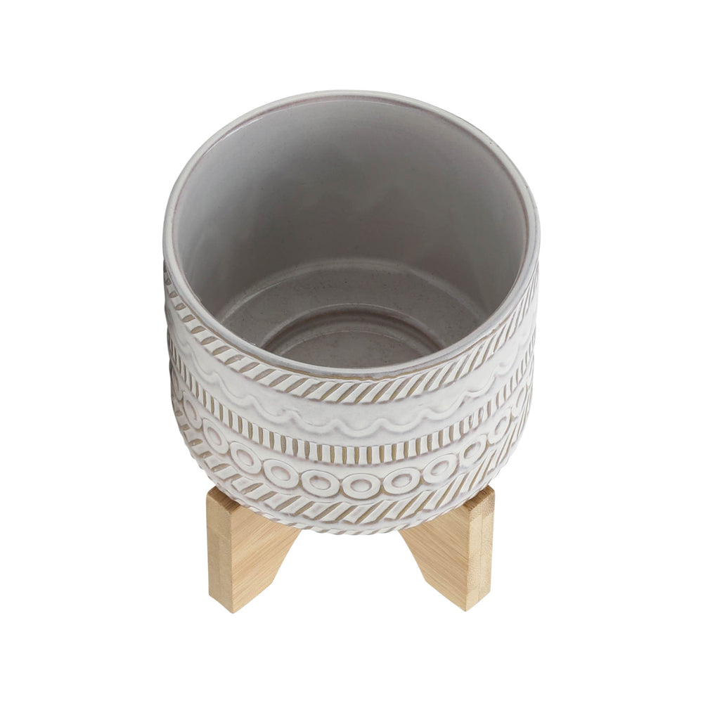 
                      
                        Sagebrook Home Ivory Ceramic Planter with Tribal Inspired Design and Wood Stand - lily & onyx
                      
                    