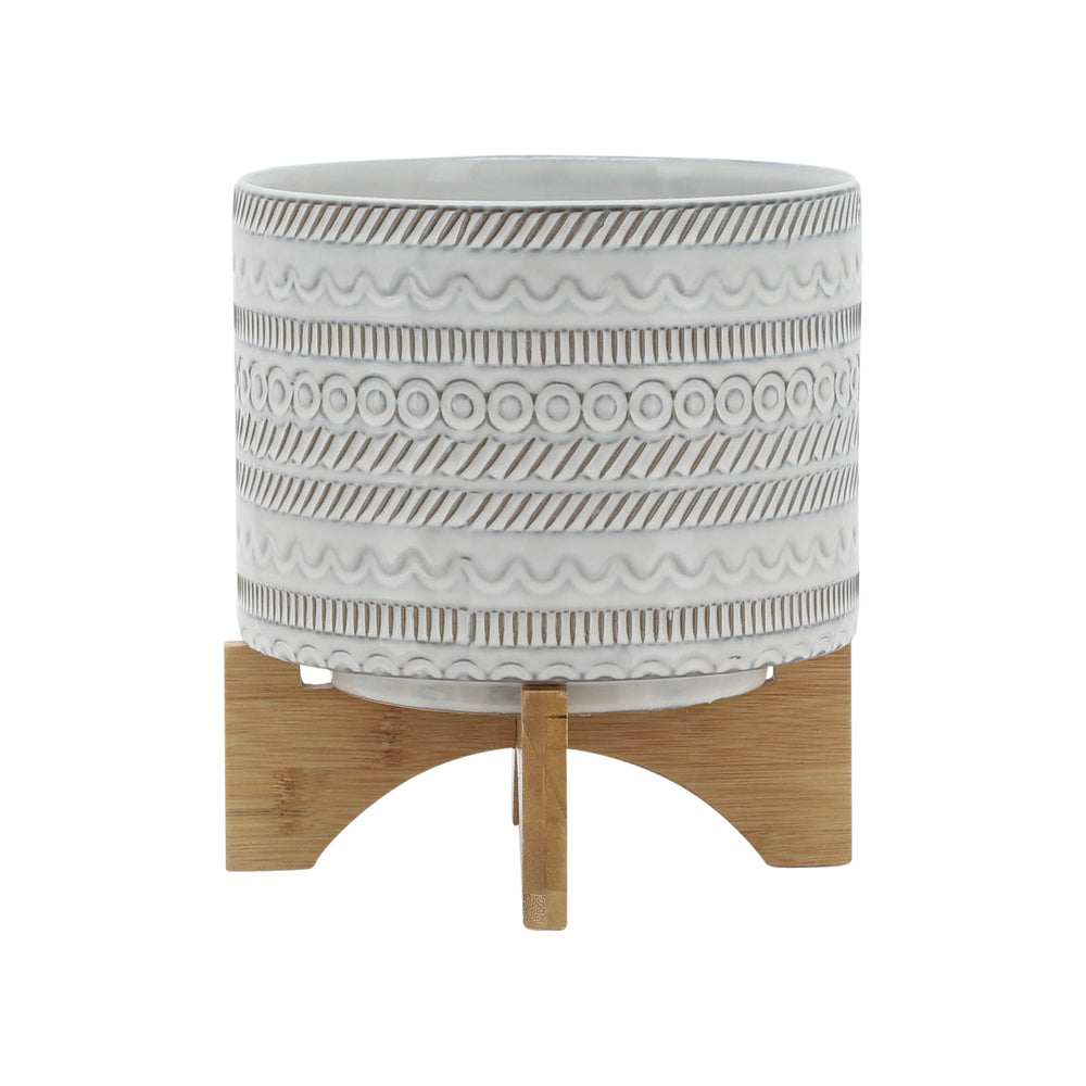 
                      
                        Sagebrook Home Ivory Ceramic Planter with Tribal Inspired Design and Wood Stand - lily & onyx
                      
                    