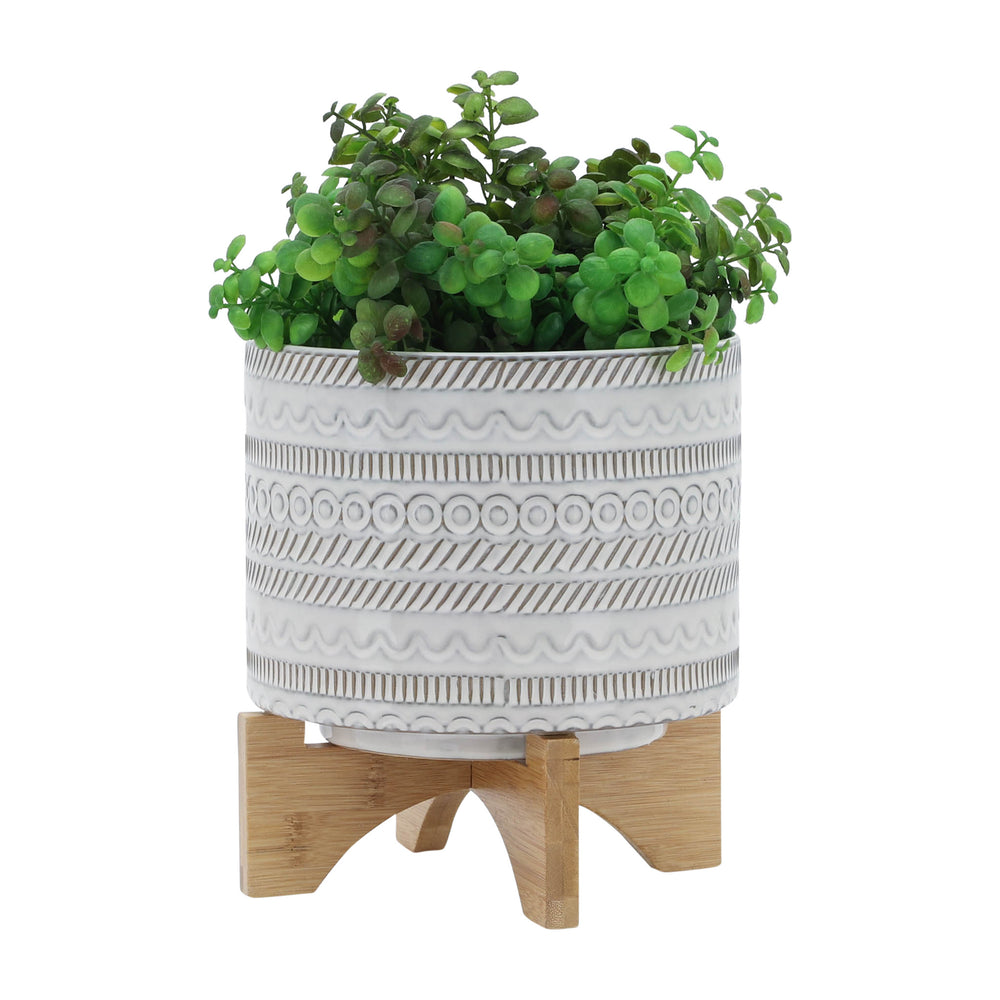 
                      
                        Sagebrook Home Ivory Ceramic Planter with Tribal Inspired Design and Wood Stand - lily & onyx
                      
                    