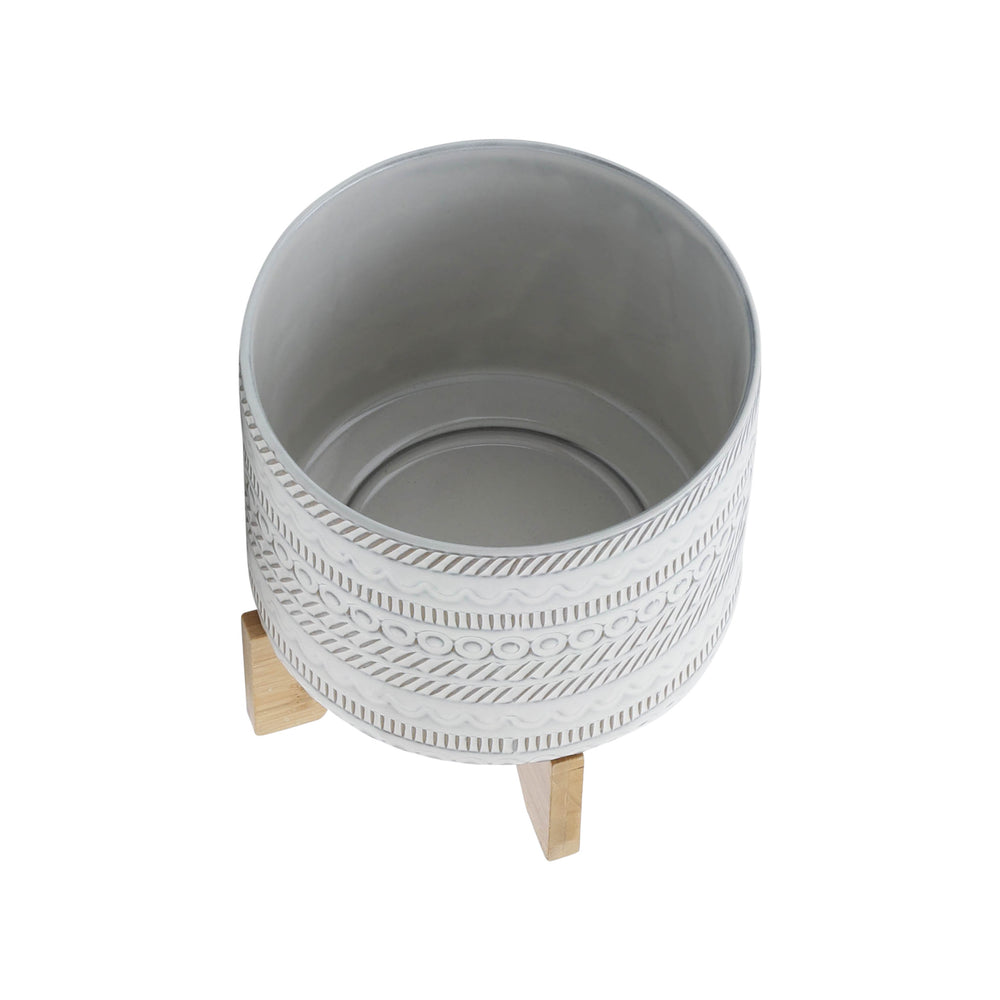 
                      
                        Sagebrook Home Ivory Ceramic Planter with Tribal Inspired Design and Wood Stand - lily & onyx
                      
                    