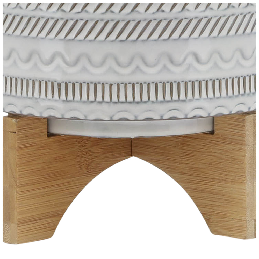 
                      
                        Sagebrook Home Ivory Ceramic Planter with Tribal Inspired Design and Wood Stand - lily & onyx
                      
                    
