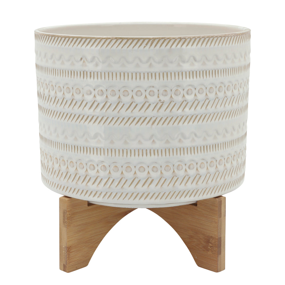 
                      
                        Sagebrook Home Ivory Ceramic Planter with Tribal Inspired Design and Wood Stand - lily & onyx
                      
                    