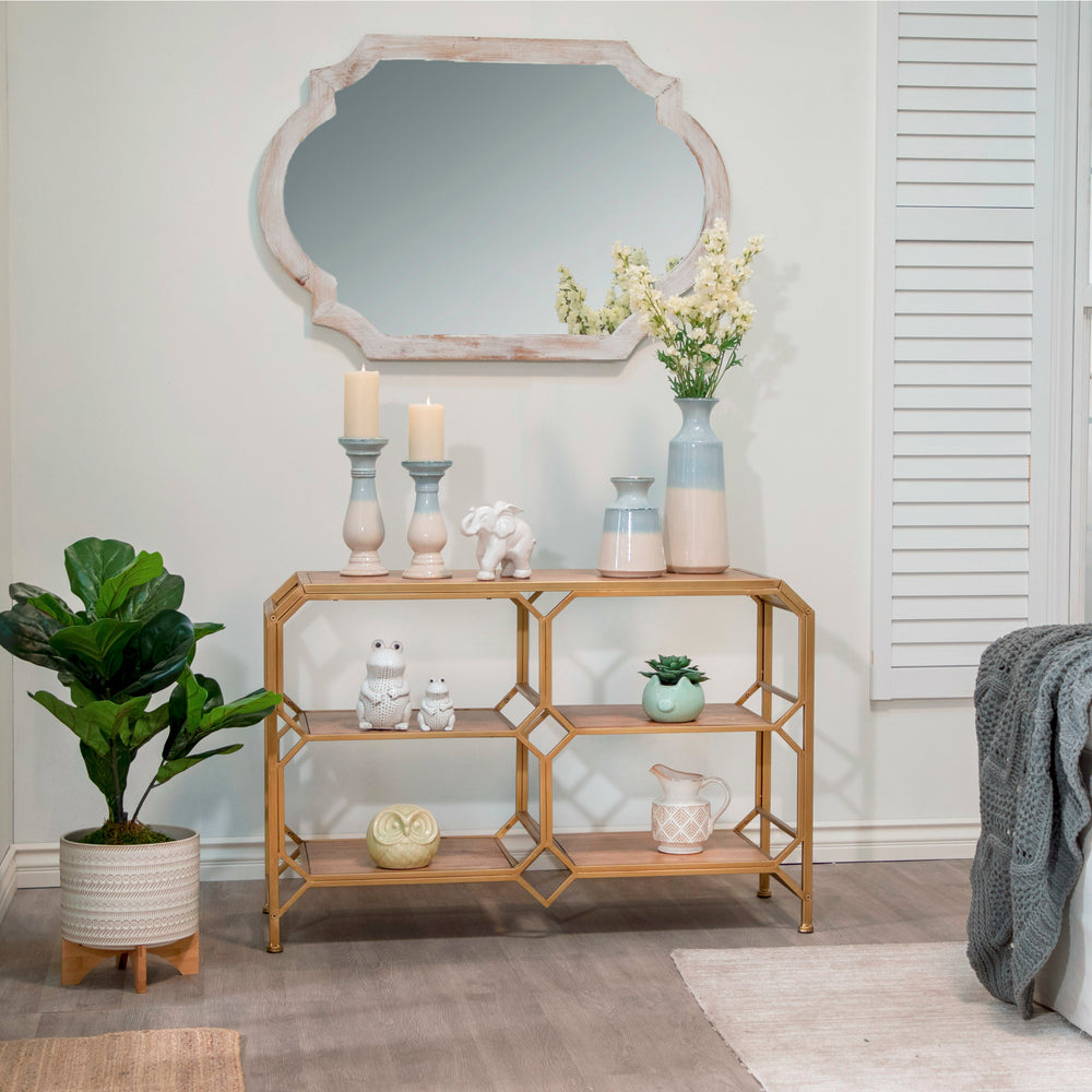 
                      
                        Sagebrook Home Ivory Ceramic Planter with Tribal Inspired Design and Wood Stand - lily & onyx
                      
                    