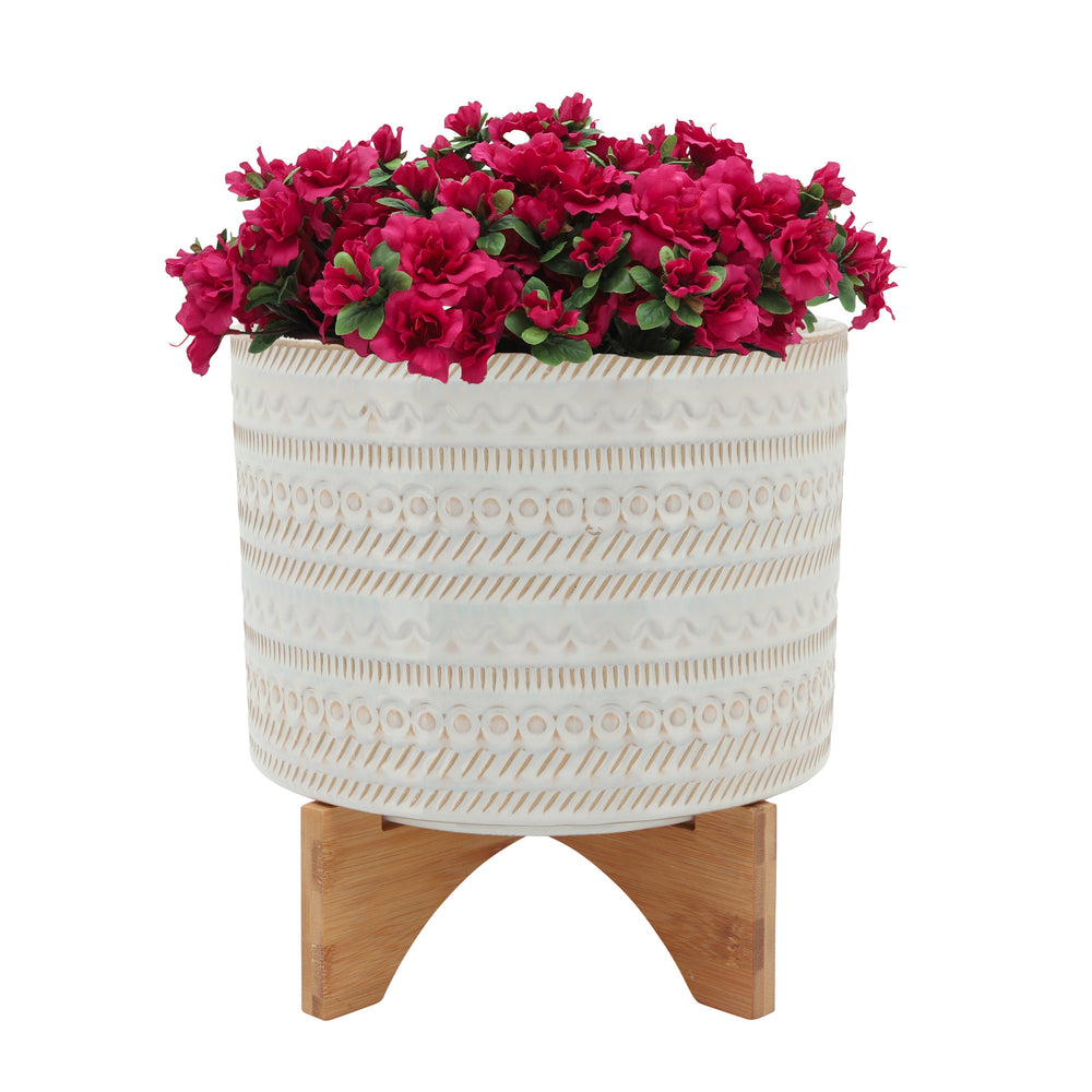 
                      
                        Sagebrook Home Ivory Ceramic Planter with Tribal Inspired Design and Wood Stand - lily & onyx
                      
                    