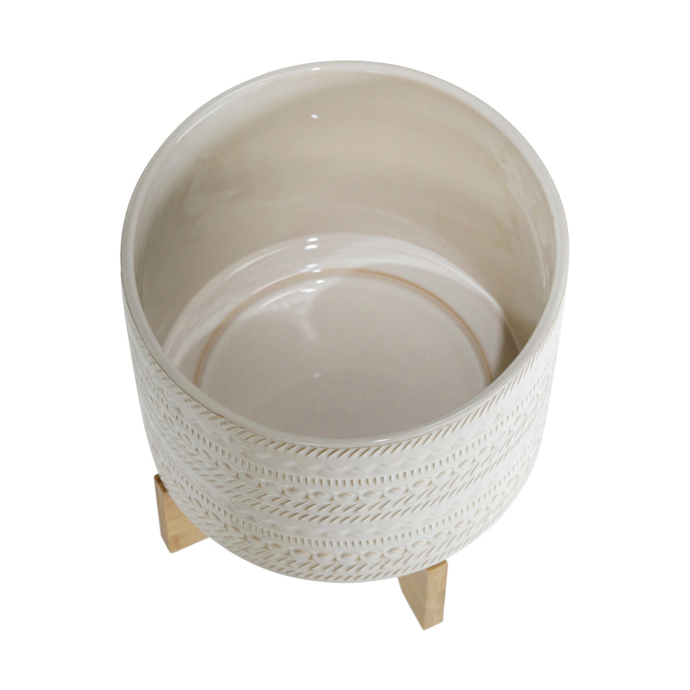 
                      
                        Sagebrook Home Ivory Ceramic Planter with Tribal Inspired Design and Wood Stand - lily & onyx
                      
                    