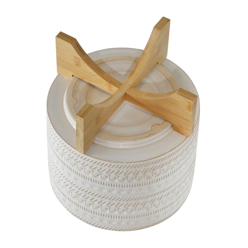 
                      
                        Sagebrook Home Ivory Ceramic Planter with Tribal Inspired Design and Wood Stand - lily & onyx
                      
                    