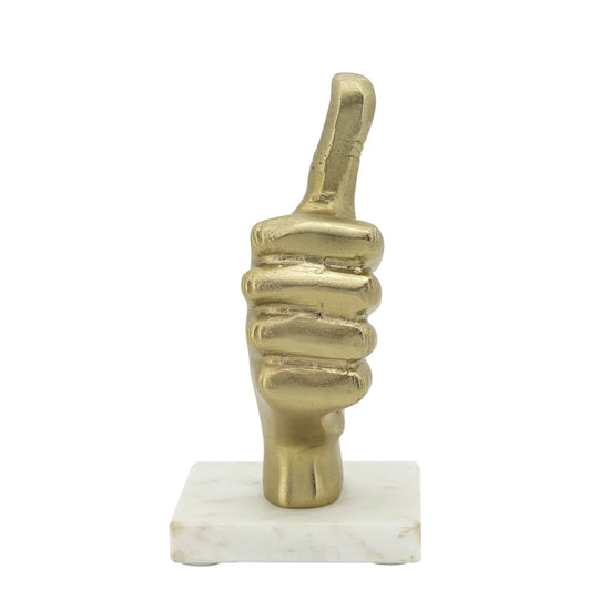 Sagebrook Home Gold Metal Thumbs Up Figurine on Marble Base, 8"H - lily & onyx