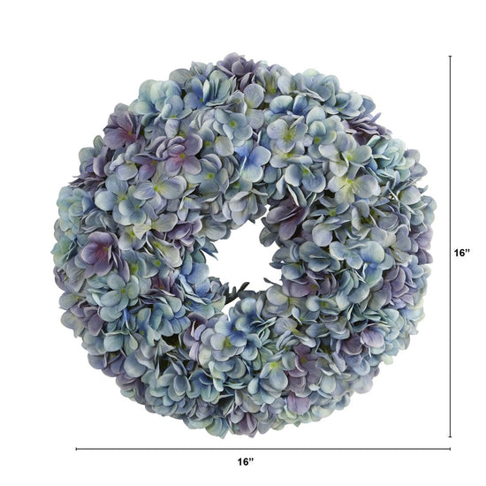 Load image into Gallery viewer, Nearly Natural 16” Hydrangea Artificial Wreath - lily &amp;amp; onyx
