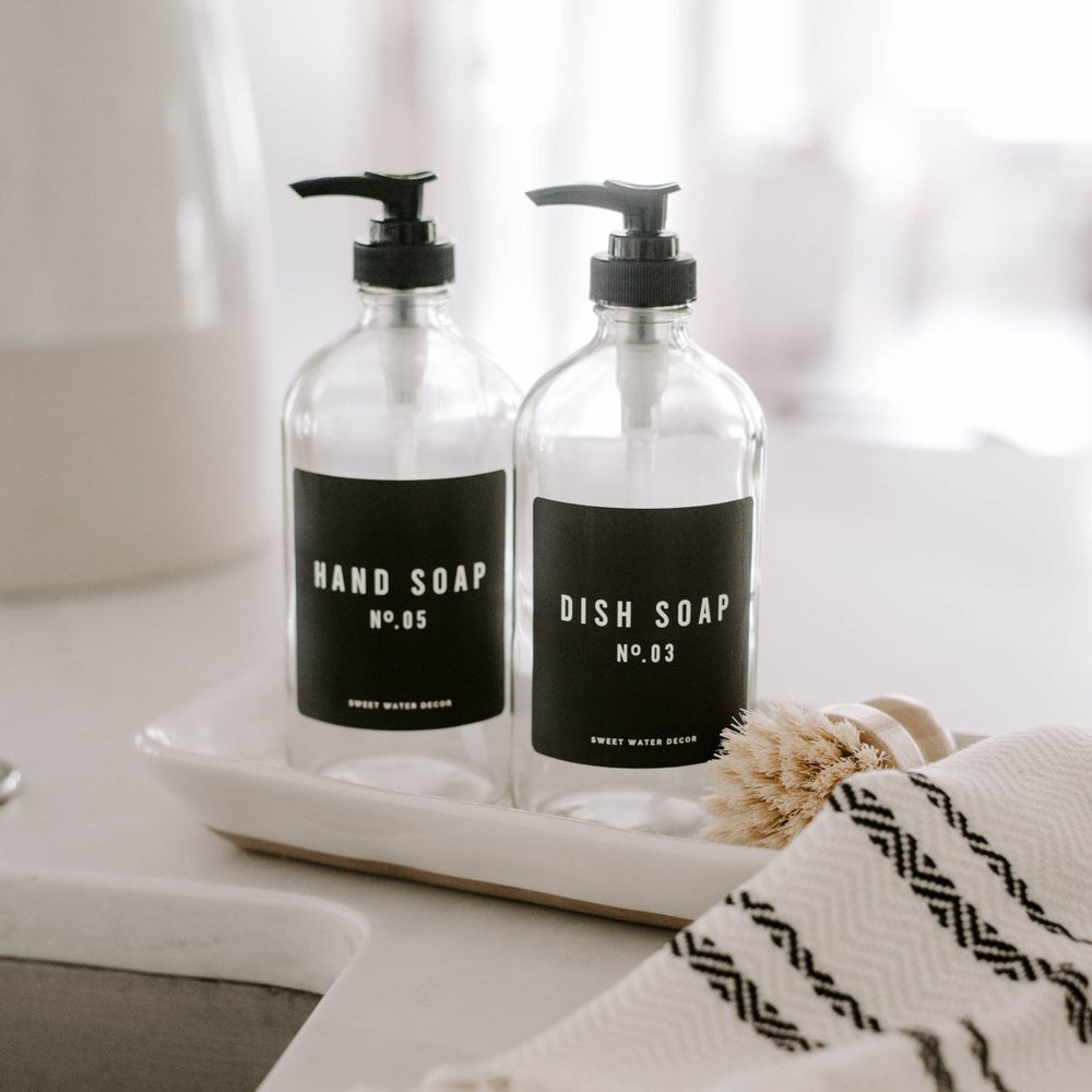
                      
                        Sweet Water Decor 16oz Clear Glass Countertop Dispenser Set of 2 - Black Label - lily & onyx
                      
                    