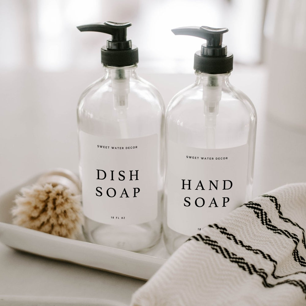 
                      
                        Sweet Water Decor 16oz Clear Glass Countertop Dispenser Set of 2 - White Text Label - lily & onyx
                      
                    