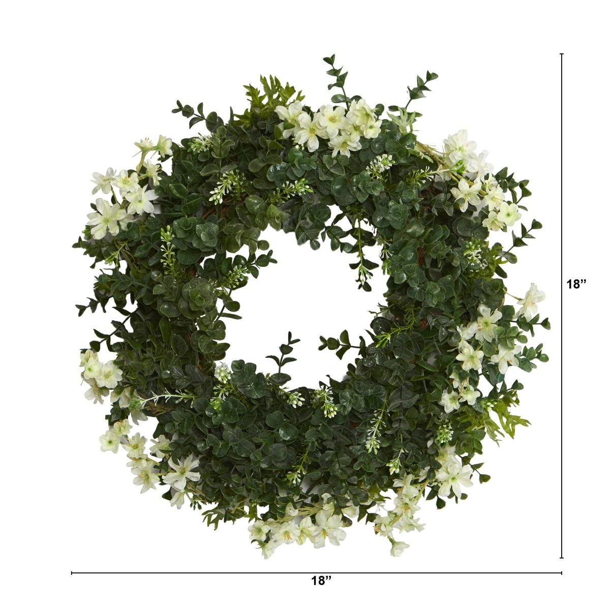 Nearly Natural 18” Eucalyptus And Dancing Daisy Double Ring Artificial Wreath With Twig Base - lily & onyx
