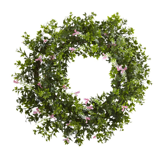 Load image into Gallery viewer, Nearly Natural 18” Mini Ivy &amp;amp; Floral Double Ring Wreath with Twig Base - lily &amp;amp; onyx
