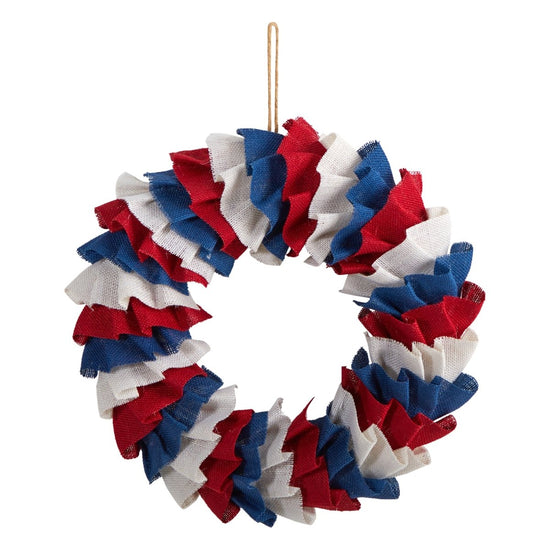 Nearly Natural 18” Red White And Blue “Americana” Burlap Wreath - lily & onyx