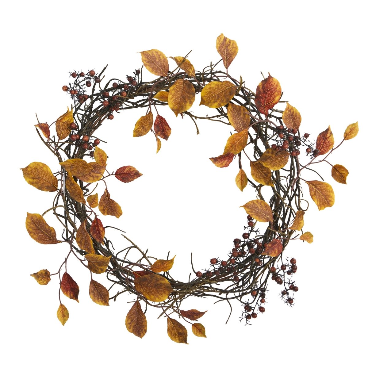 Nearly Natural 19” Harvest Leaf, Berries And Twig Artificial Wreath - lily & onyx