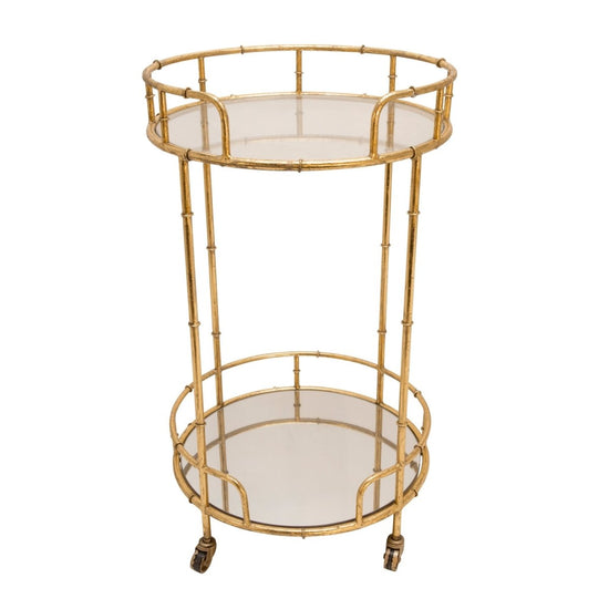 Sagebrook Home 2-Tier Gold Metal Round Bar Cart With Mirror Top, 31.5"H - lily & onyx