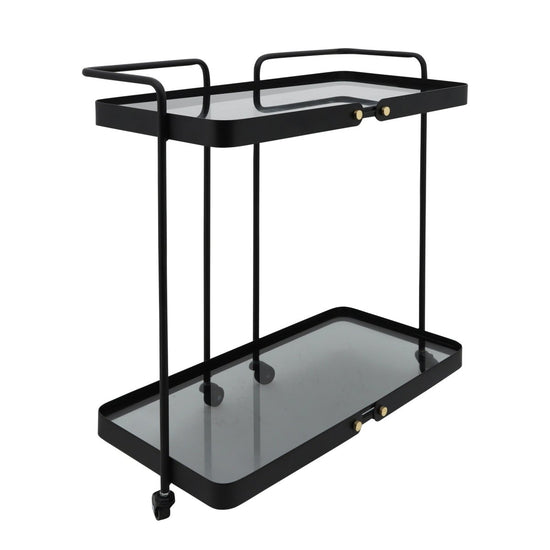 Sagebrook Home 2-Tier Metal Bar Cart with Smokey Glass Shelves, Black, 27"H - lily & onyx