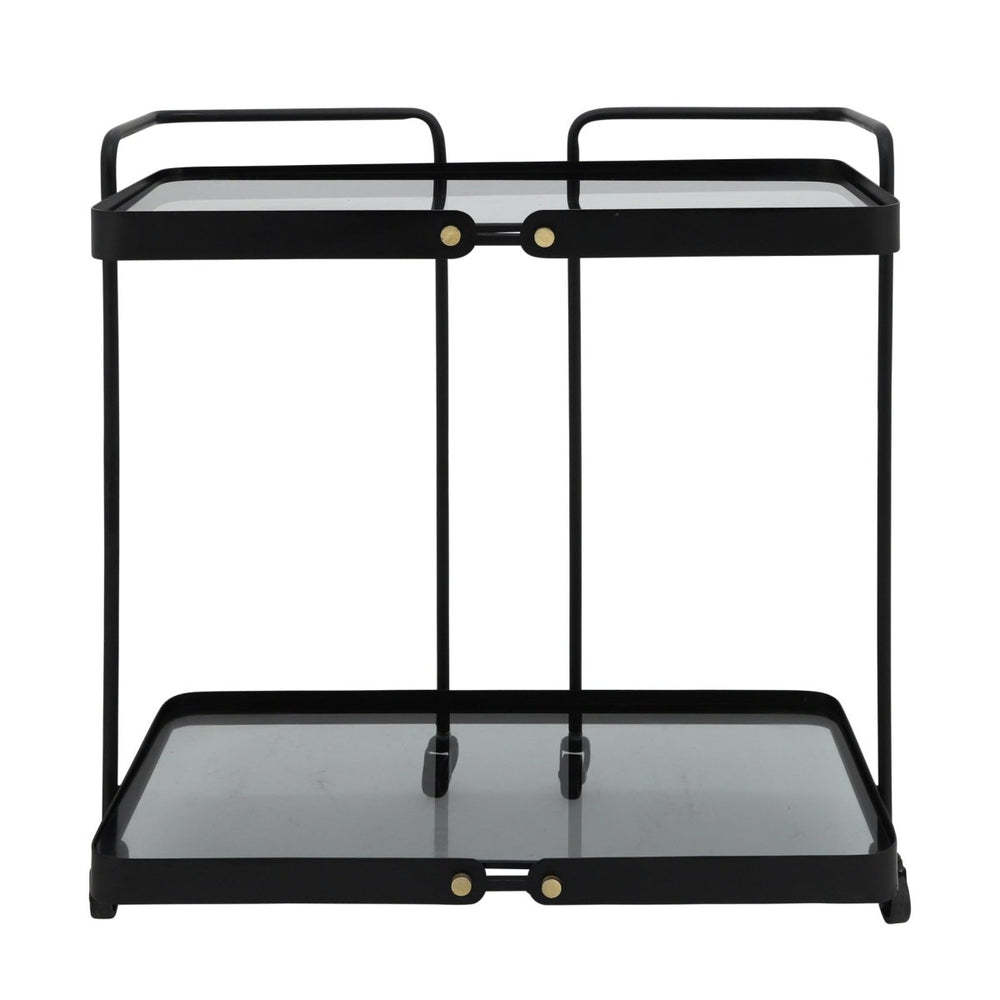Sagebrook Home 2-Tier Metal Bar Cart with Smokey Glass Shelves, Black, 27"H - lily & onyx