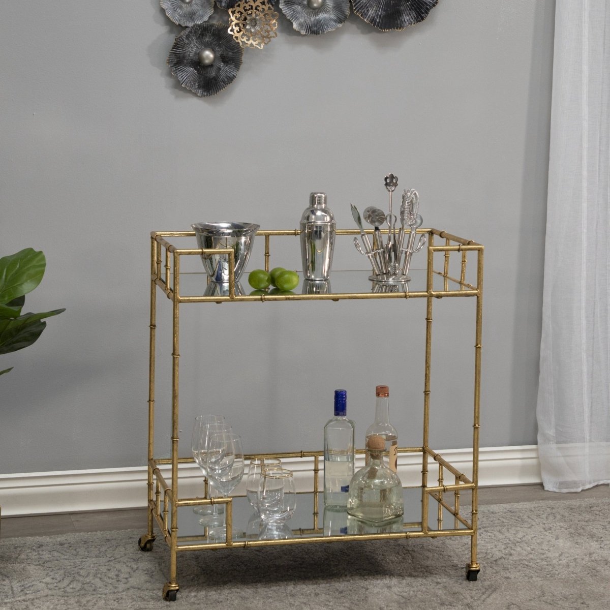 Load image into Gallery viewer, Sagebrook Home 2-Tier Metal Rectangular Bar Cart with Mirror Top, Gold, 31&amp;quot;H - lily &amp;amp; onyx

