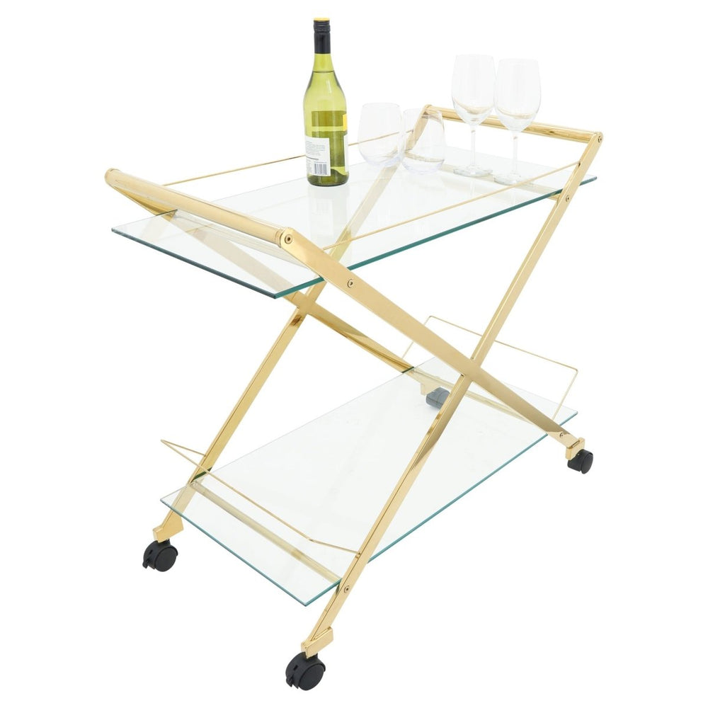
                      
                        Sagebrook Home 2-Tier Rolling Bar Cart with Glass Top, Gold, 31"H - lily & onyx
                      
                    