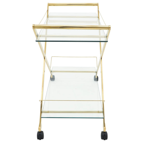 Sagebrook Home 2-Tier Rolling Bar Cart with Glass Top, Gold, 31"H - lily & onyx