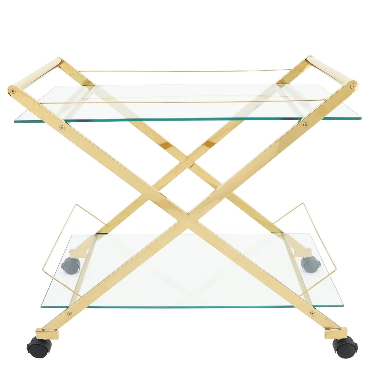 Sagebrook Home 2-Tier Rolling Bar Cart with Glass Top, Gold, 31"H - lily & onyx